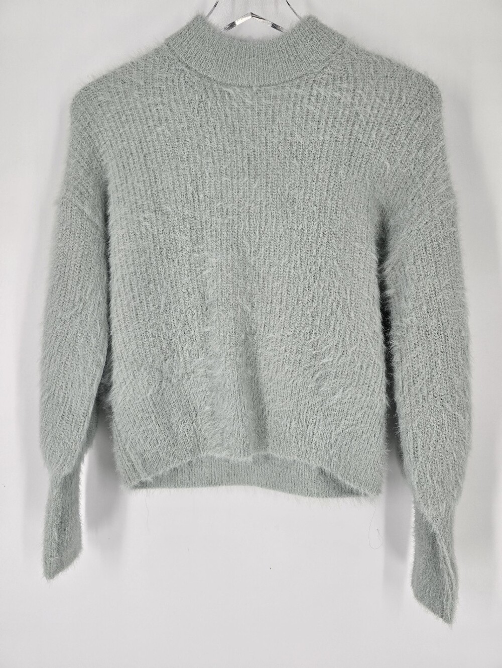 Guess Keyla Crew Neck Long Sleeve Fuzzy Sweater Size S Sweet Mint Green NEW